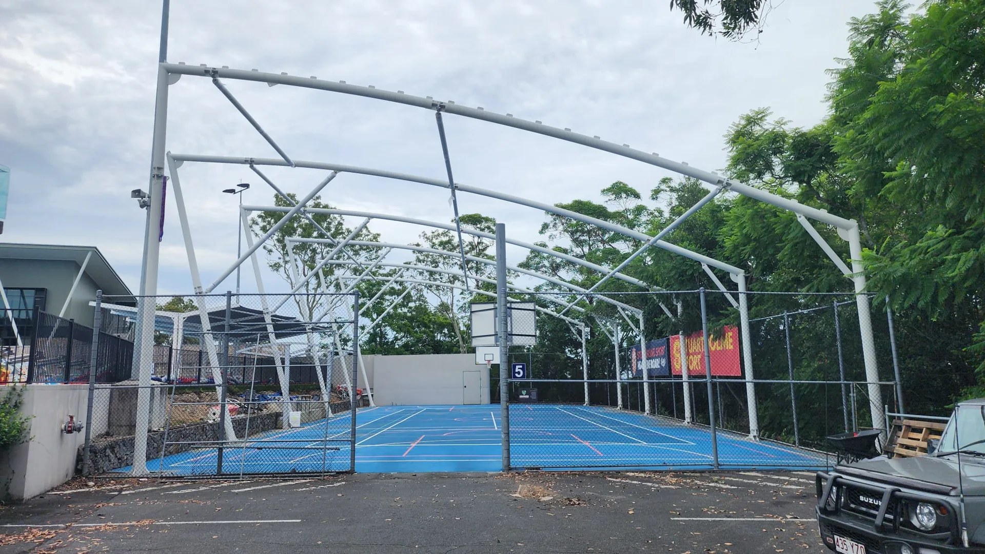 Structural steel frames taking shape on the Toowong school site